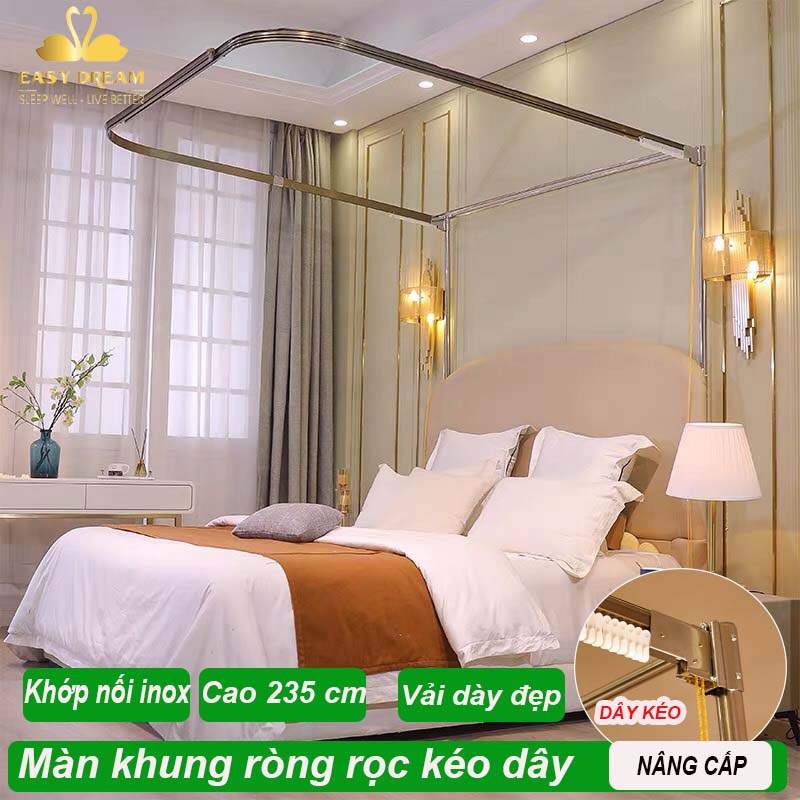 Màn khung ròng rọc kéo dây không khoan tường hiện đại cao cấp EASY DREAM mùng ngủ chống muỗi kiểu dáng công chúa