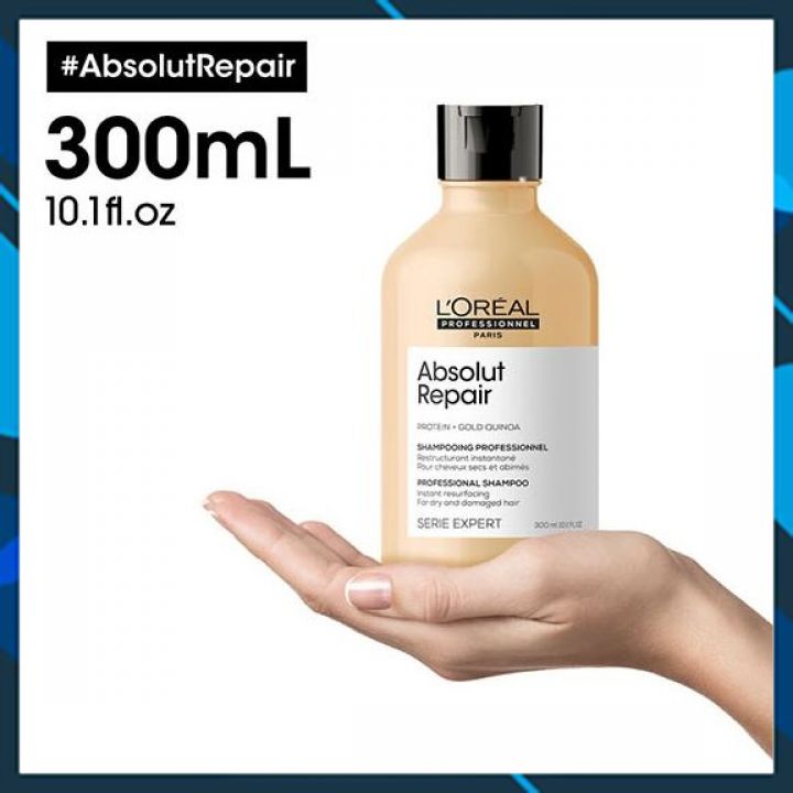 Dầu gội phục hồi tóc L'oreal Serie Expert Gold Quinoa + Protein Absolut Repair Instant resurfacing shampoo 300ml