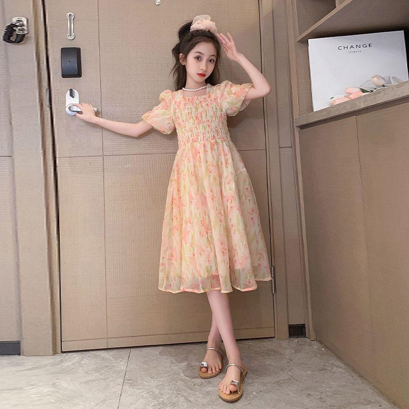 DONGSHOP HOT Cô gái váy mùa hè phong cách phương Tây 2023 Big Boy váy mùa hè chiffon đầm mùa hè cô gái mảnh hoa công chúa váy