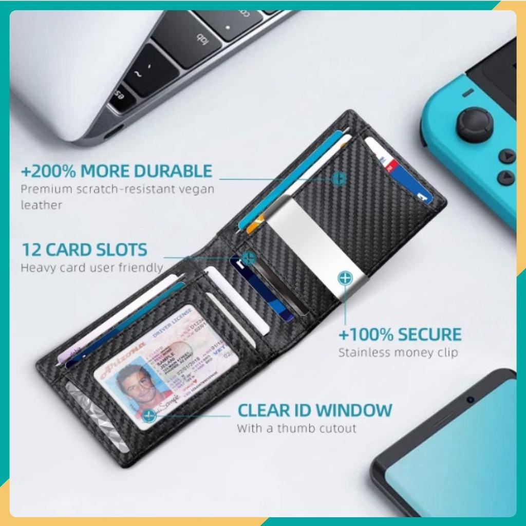 Ví Kẹp Tiền nhiều ngăn thẻ Clip Money RFID Wallet Men Slim (Black Carbon) ️ FREESHIP ️