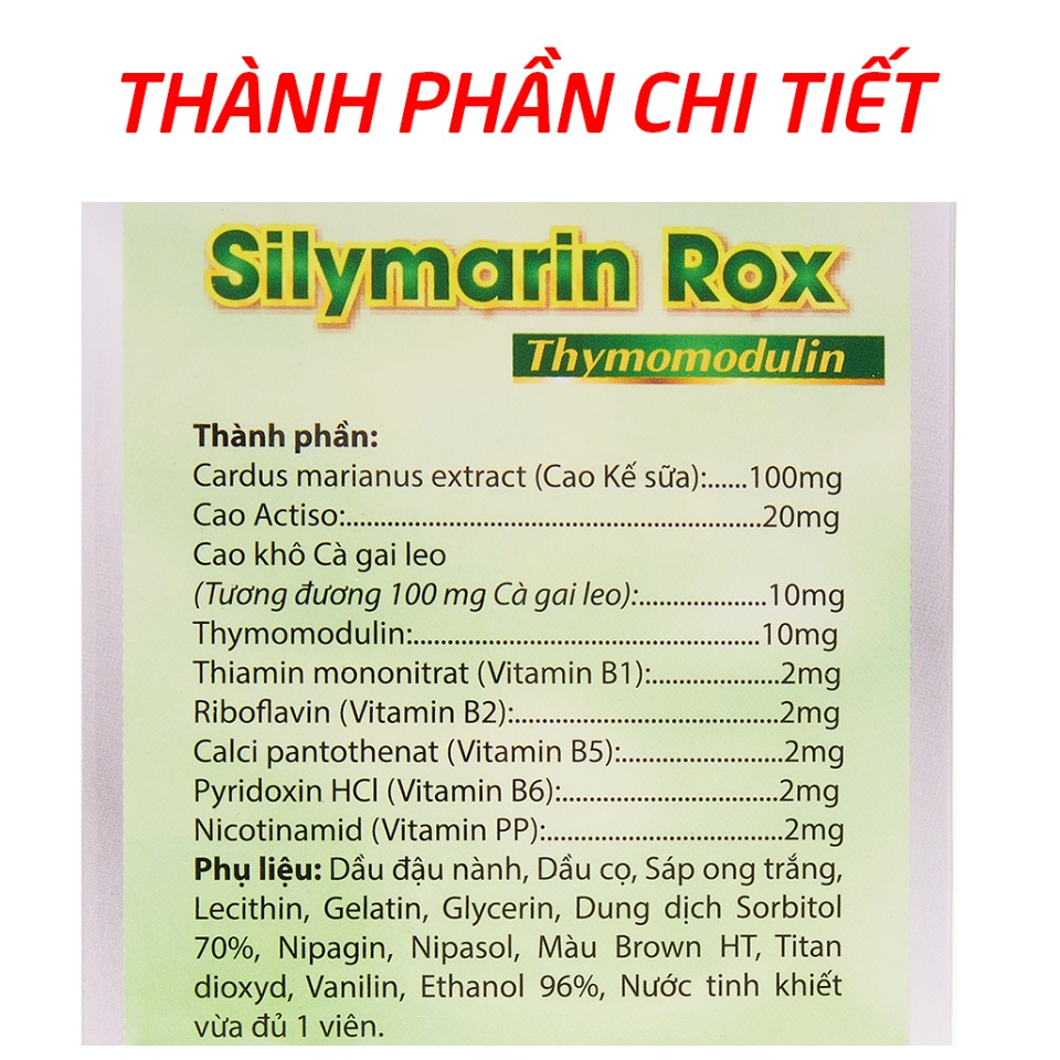 Bổ gan Silymarin Rox HDPHARMA cao cà gai leo, cao kế sữa, atiso - Hộp 100 viên