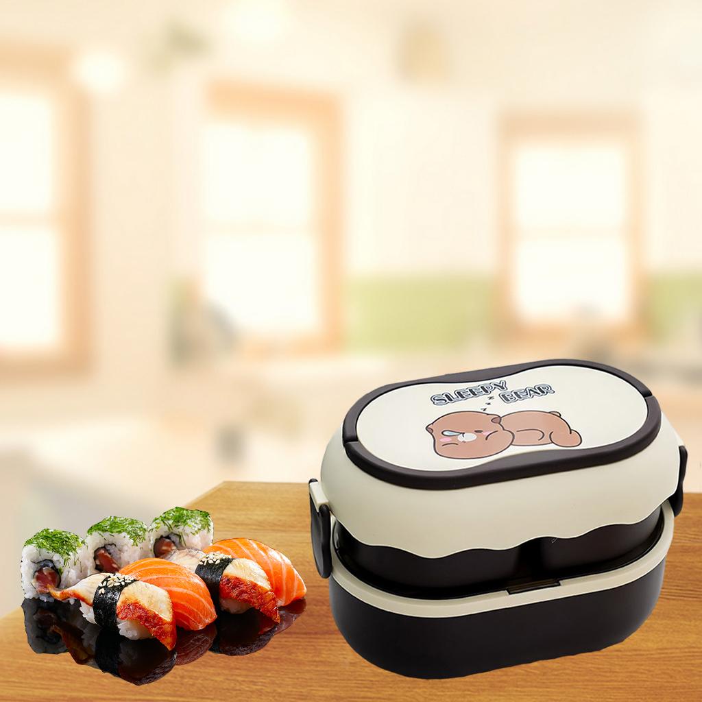 2 Tier Portable Lunch Box Leakproof Bento Box for Kids Picnic Brown