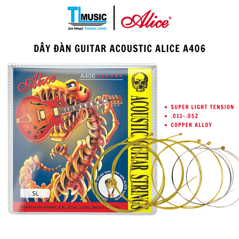 Dây Đàn Guitar Acoustic Alice A406 SL .011-.052 Super Light Chính Hãng Âm Thanh Sáng Bền Bộ 6 Dây