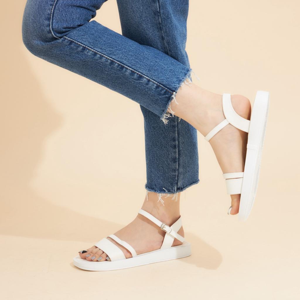 Giày Sandal Nữ MWC 2971 - Giày Sandal Quai Ngang Kim Tuyến Phối Quai Mảnh Cách Điệu Đế Bằng Thời Trang