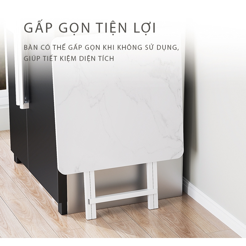Bàn Ăn Gấp Gọn Khung Sắt Mặt Gỗ Chống Nước Chống Xước AM125
