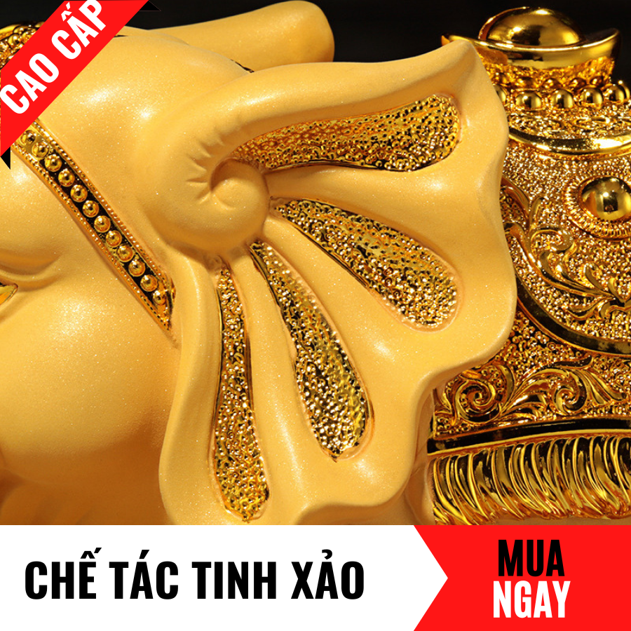 Tượng Voi Vàng Đựng Tiền Bằng Vàng Cát Mỹ Nghệ Cao 22cm