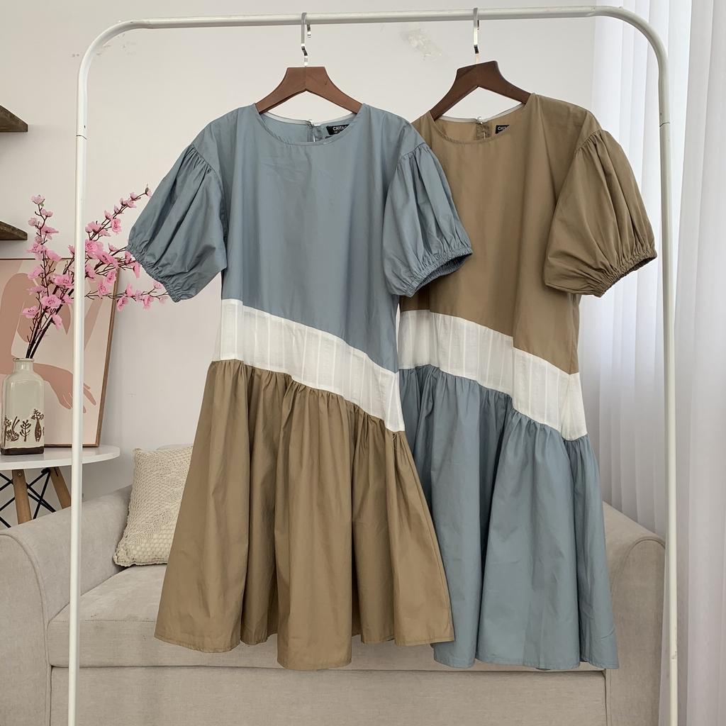 Váy suông phối màu, chất thô mềm, đầm xuông rộng freesize, mã V156 - Michi's House