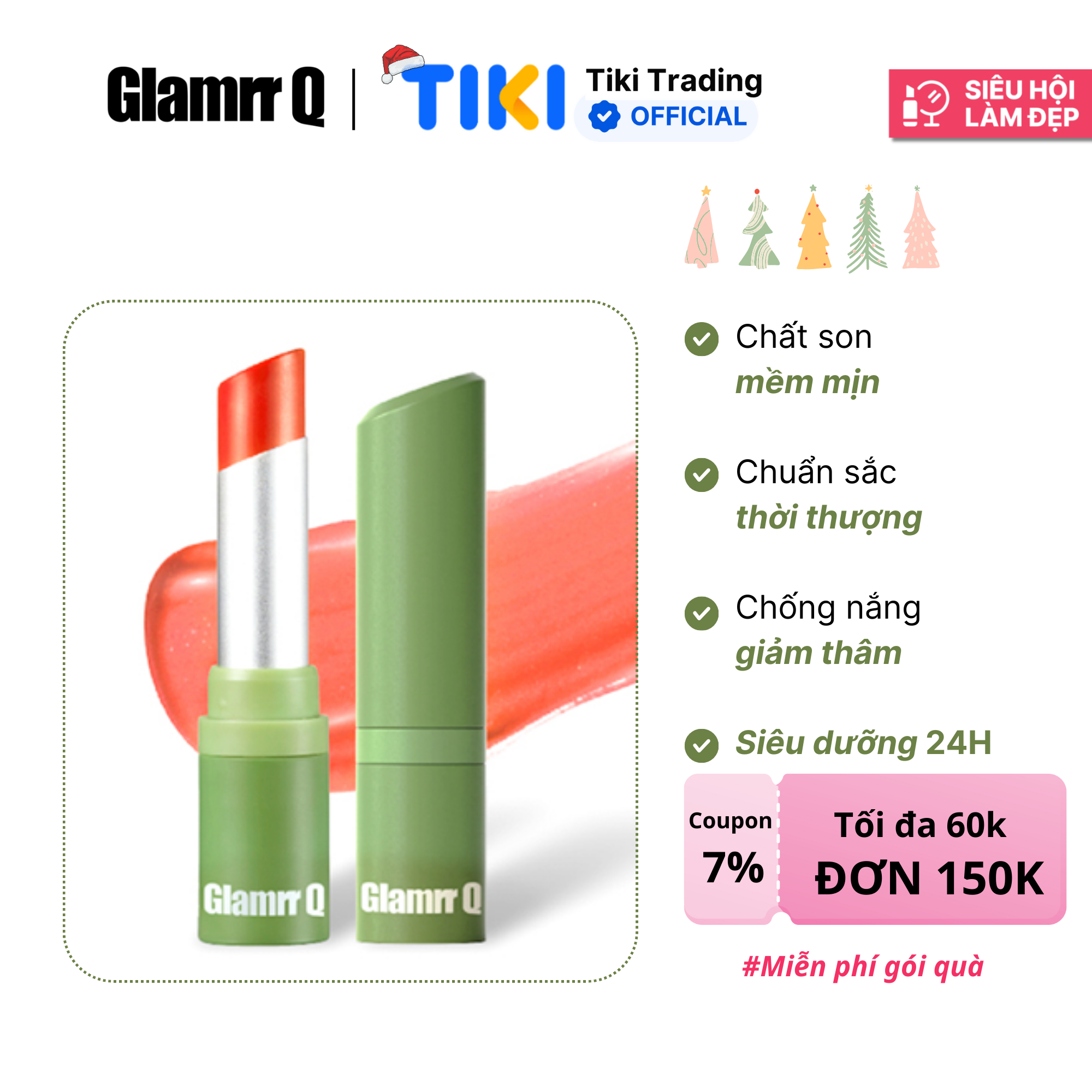 [Freeship 10k đơn 249k] Son dưỡng môi thuần chay có màu GLAMRR Q V​E​G​A​N S​U​P​E​R L​I​P B​A​L​M 4.5g by Gilaa