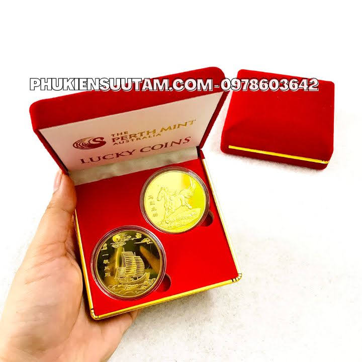 Cặp Xu Phong Thủy Mã Đáo Thành Công Và Thuận Buồm Xuôi Gió, đường kính: 4cm, màu vàng - SP005858