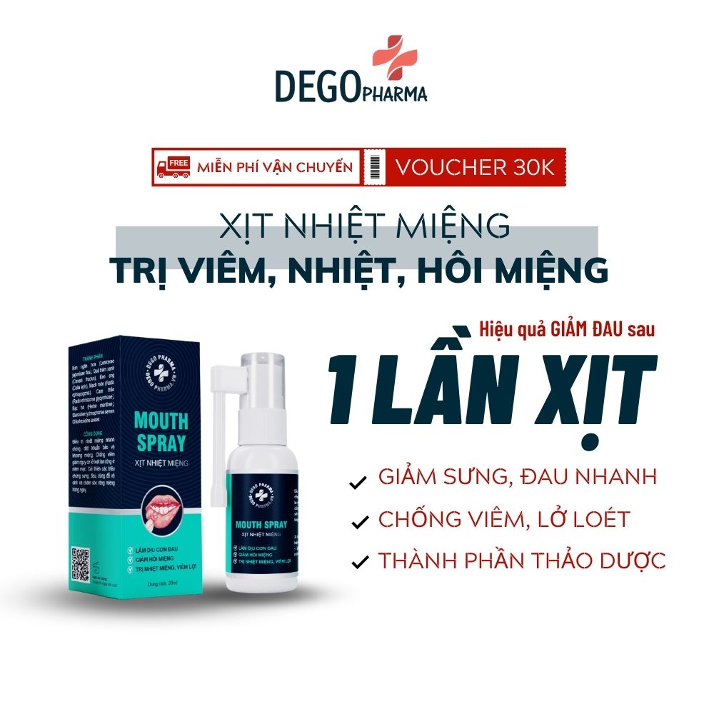 Xịt Dứt Điểm Nhiệt Miệng, Nhiệt lưỡi, Lở môi, Viêm Lợi Dego Pharma - Dịu Cơn Đau Loét Miệng, Hết Hôi Miệng