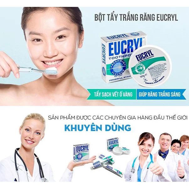 Bột trắng răng, Kem đánh răng trắng răng Eucryl Anh Giúp răng trắng sáng bền lâu , sạch bóng và thơm mát cả ngày - QuaTangMe Extaste