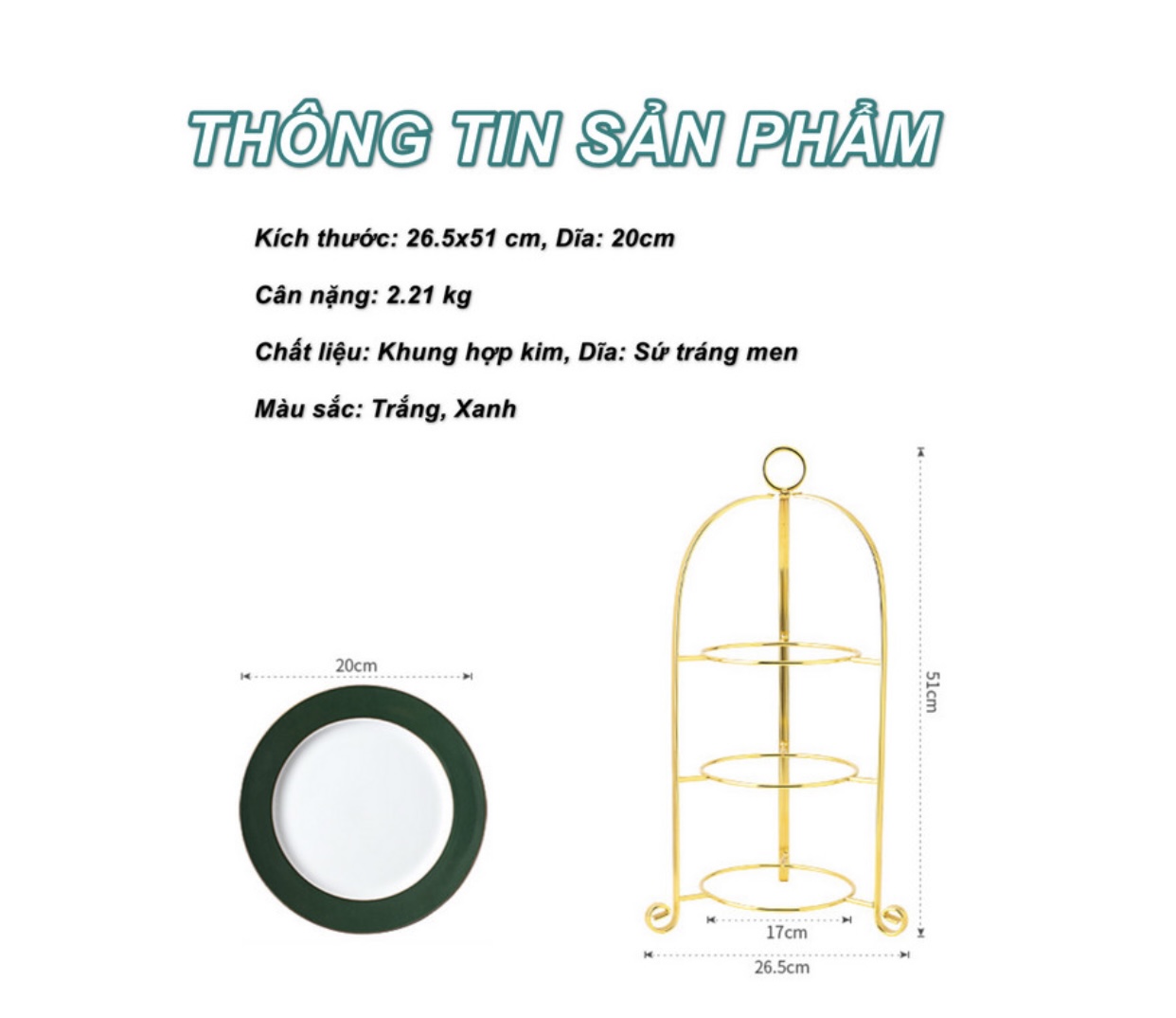 Đĩa 3 tầng để bánh trang trí bàn ăn 3-D-H9-T4236