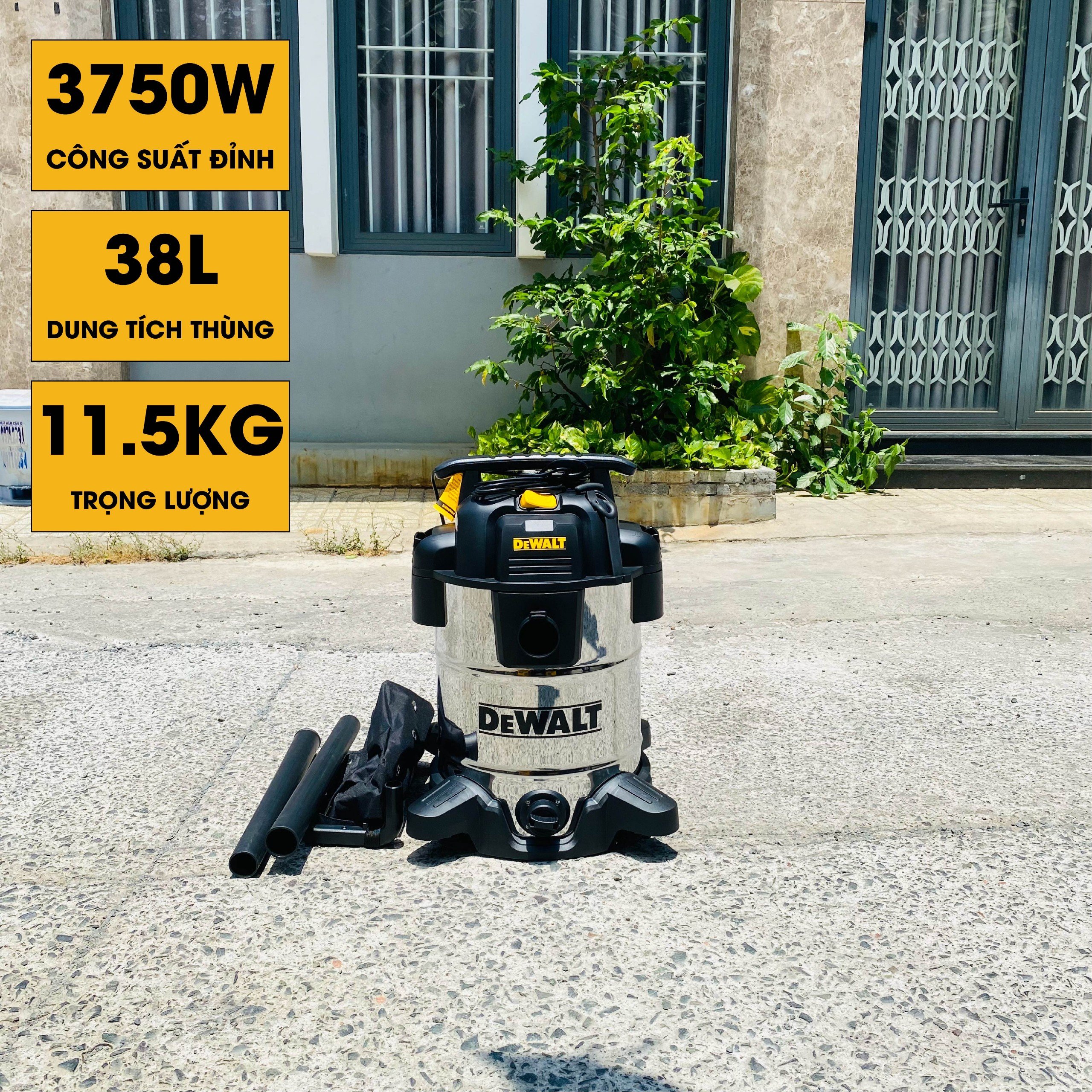 Máy hút bụi công nghiệp 3 chức năng ướt / khô / thổi 3750W (5HP) 38L Dewalt DXV38S - Hàng chính hãng