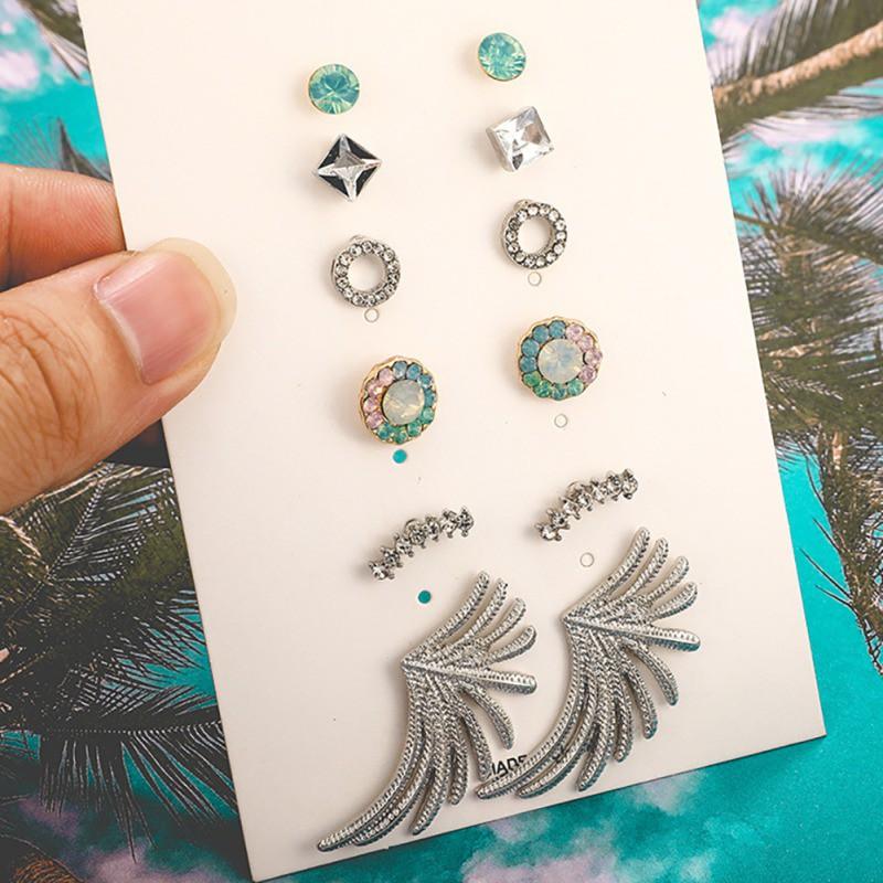 Set 5/6 Đôi Bông Tai Hợp Kim Nhiều Kiểu Dáng Xinh Xắn Cho Nữ