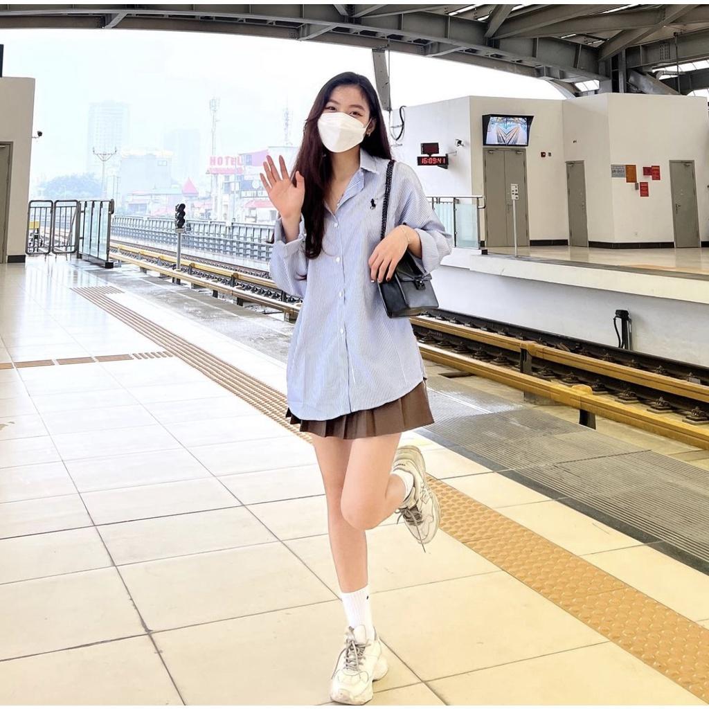Áo Sơ Mi Công Sở Nữ Kẻ Sọc, Tay Lỡ, Phong Cách Hàn Quốc, Chất Kate Mềm Mịn, Quynhanhpuka