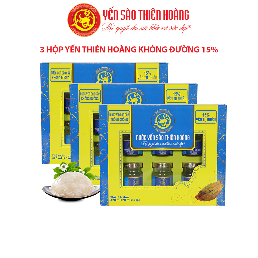 3 hộp yến Thiên Hoàng không đường 15% ( hộp/6 lọ )