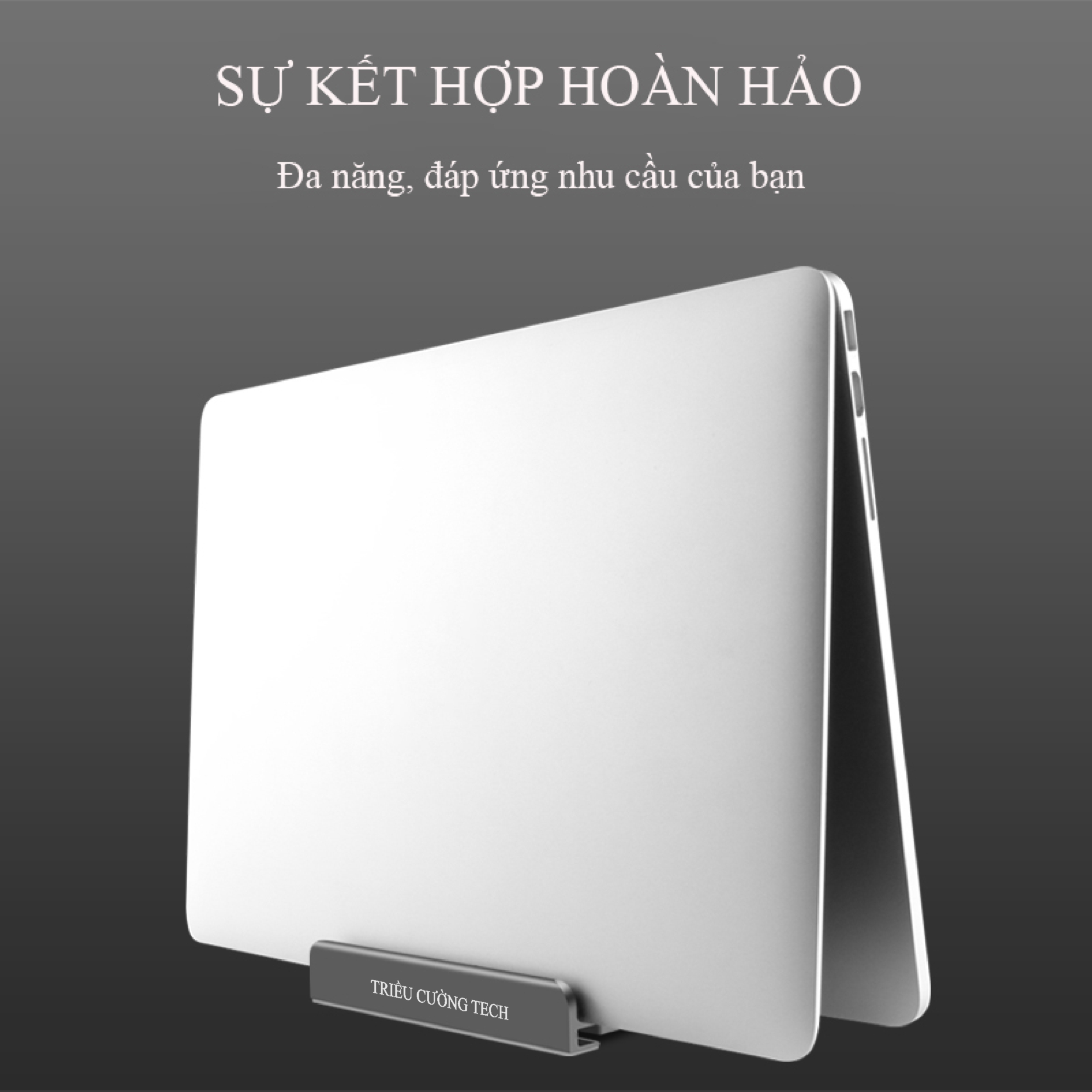 Giá Đỡ Kiêm Đế Kẹp Laptop - Macbook - Ipad - Điện Thoại Dựng Đứng.3 Khe Đa Năng Hợp Kim Nhôm Nguyên Khối Cho Hàng Chính Hãng