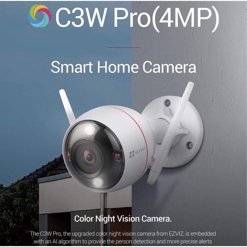 Camera IP Wifi ngoài trời EZVIZ C3W 4MP ( độ phân giải 2K ) - ban đêm có màu - đàm thoại 2 chiều - Có đèn và còi báo động - hổ trợ thẻ nhớ lên đến 256G - hàng nhập khẩu