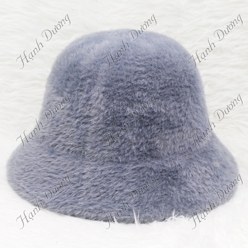 Mũ nhung cúp lông xù thêu chữ R, vành rộng 5cm, chất liệu vải mềm mại thời trang hiện đại