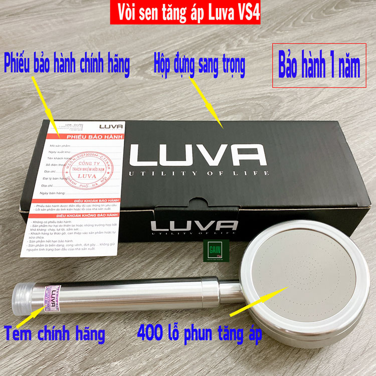 Combo Vòi Sen, Bát Sen Tăng Áp Luva VS4, Kèm Dây Sen cao cấp