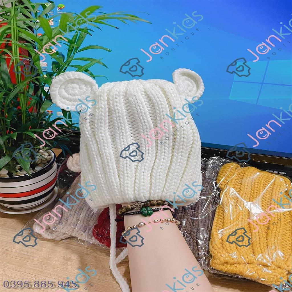 Mũ len tai mickey buộc dây cho bé
