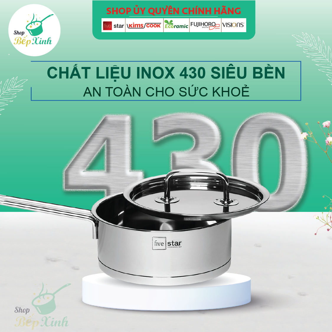 Bộ nồi quánh inox Fivestar 3 đáy từ nắp inox 3 món