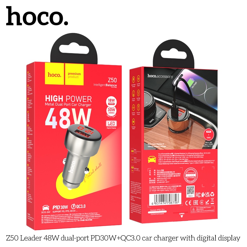 Tẩu sạc nhanh 48W trên xe hơi ô tô PD QC 3.0 Dành cho điện thoại sạc oto tiện lợi 1 cổng USB + 1 cổng TypeC - Hàng chính hãng