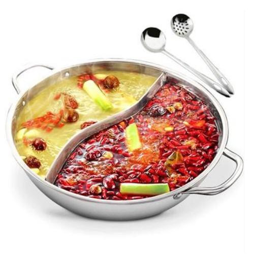 Nồi Lẩu 2 Ngăn 32cm, Nấu Được Bếp Từ, Chất Liệu Inox Dày Dặn Nắp Kính Sang Trọng