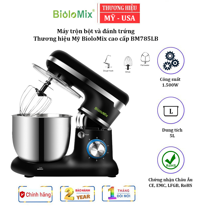 Máy trộn bột và đánh trứng 5 lít, 1500W BioloMix BM785LB có 6 mức độ vận hành Công suất: 1500W - HÀNG CHÍNH HÃNG