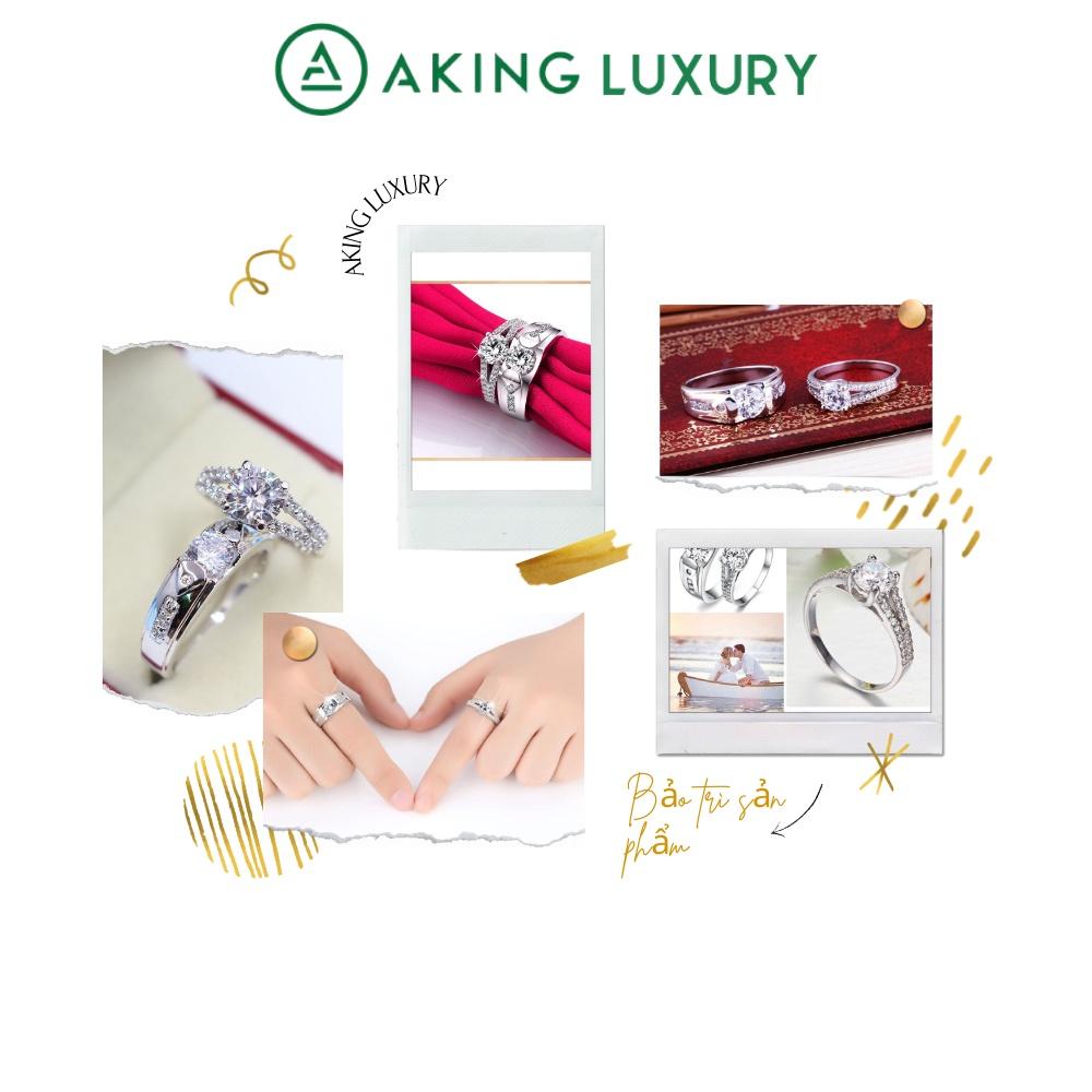 Nhẫn đôi AK19 cao cấp, nhẫn bạc nam, nhẫn bạc nữ thiết kế đồng điệu, gắn đá sang trọng. Nhẫn cặp mới 2021.