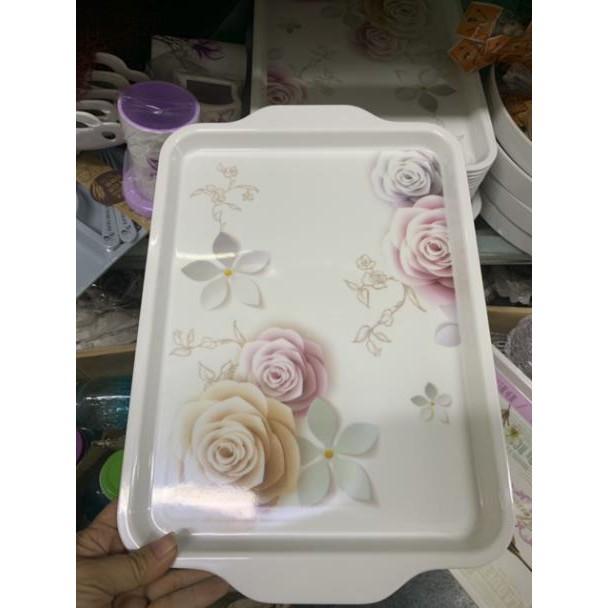 Khay phíp trắng hoa chữ nhật 3 cỡ cao cấp