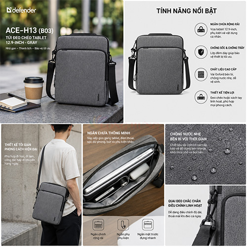 Túi đeo chéo Tomtoc Defender ACE-B03 Tablet Shoulder Bag iPad 12.9 inch B03B1G3 - Hàng chính hãng