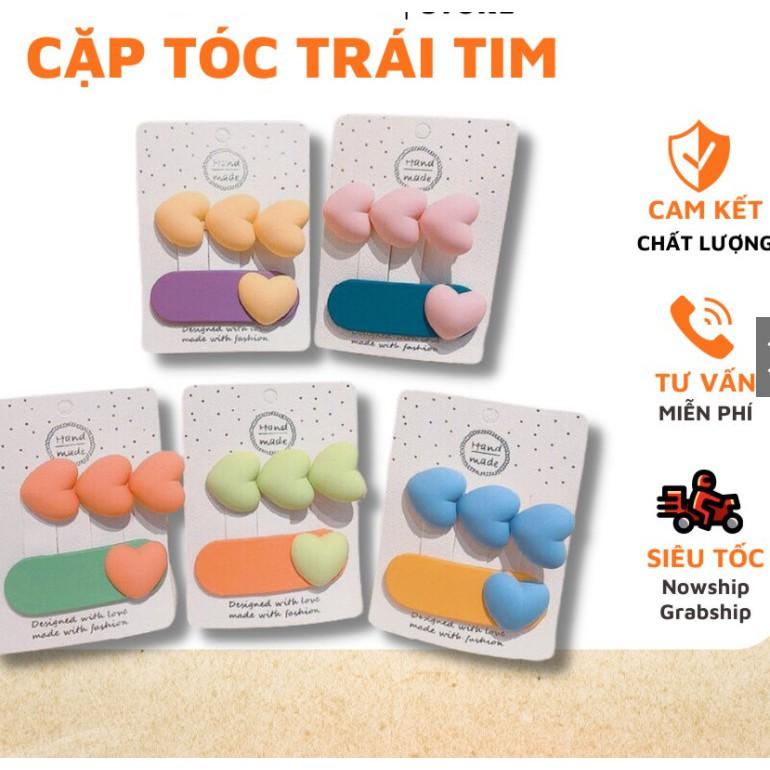 Set tóc cặp 2 món 4 trái tim xinh đẹp, kẹp tóc mái Hàn Quốc trái tim siêu to khổng lồ đáng yêu cho bé gái