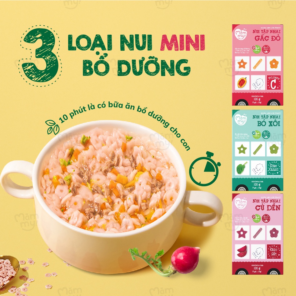 Nui mini rau củ Mămmy cho bé mới ăn dặm tập nhai trên 6 tháng, 100g