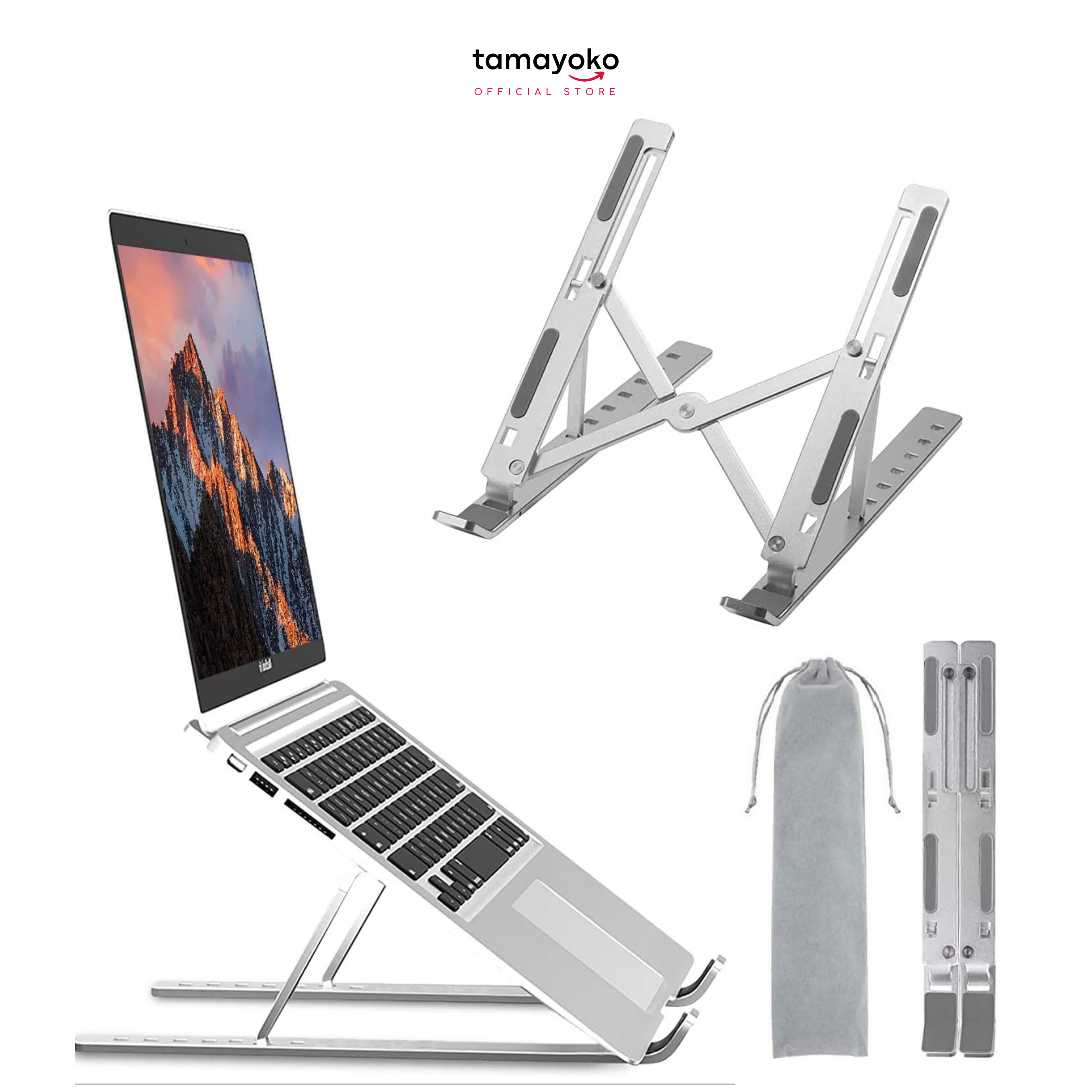 Giá Đỡ Laptop Hợp Kim Nhôm Cao Cấp Dễ Dàng Gấp Gọn, Giúp Tản Nhiệt Laptop, Máy Tính Xách Tay - 07 Nấc Điều Chỉnh Góc Độ. Hàng Chính Hãng Tamayoko - Màu Bạc - Fs040