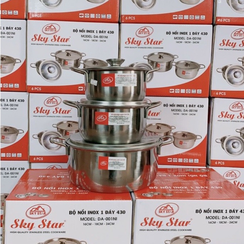 BỘ 3 NỒI BAO DÀY 24cm 18cm 16cm NẮP INOX CAO CẤP DÙNG ĐƯỢC BẾP TỪ