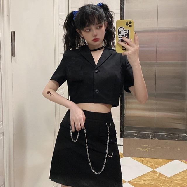 Set chân váy sơmi croptop