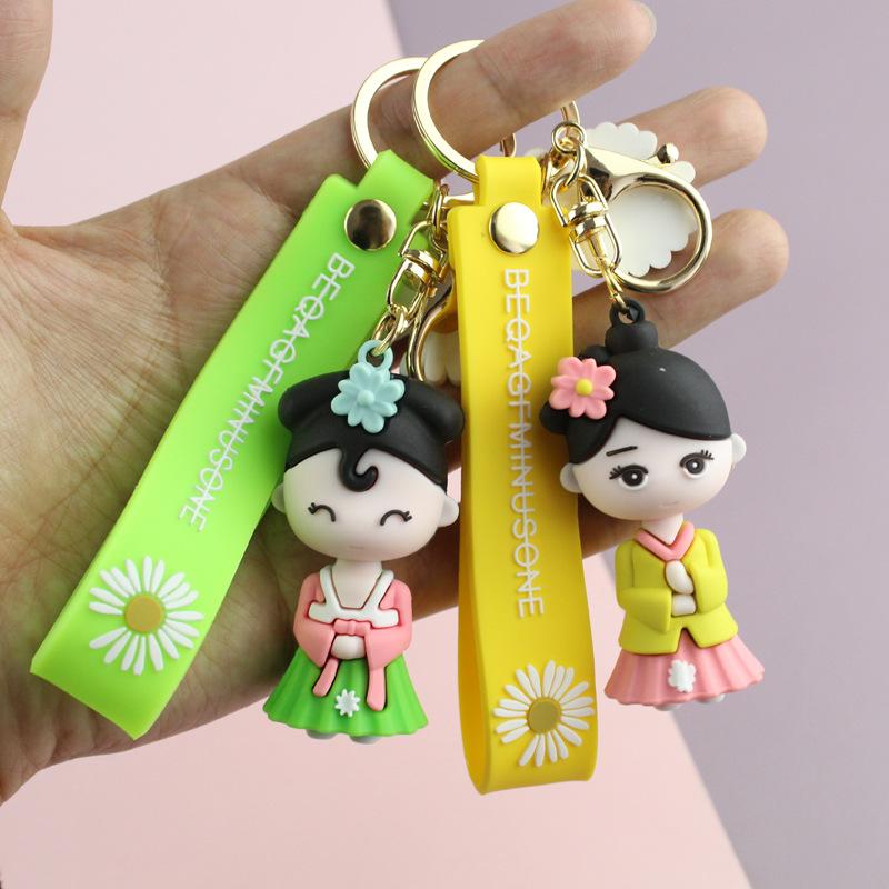2 gói móc khóa cô gái trong cung điện nhỏ của Hanfu mặt dây chuyền silicon ba chiều túi đựng chìa khóa xe hơi của cô gái nhỏ