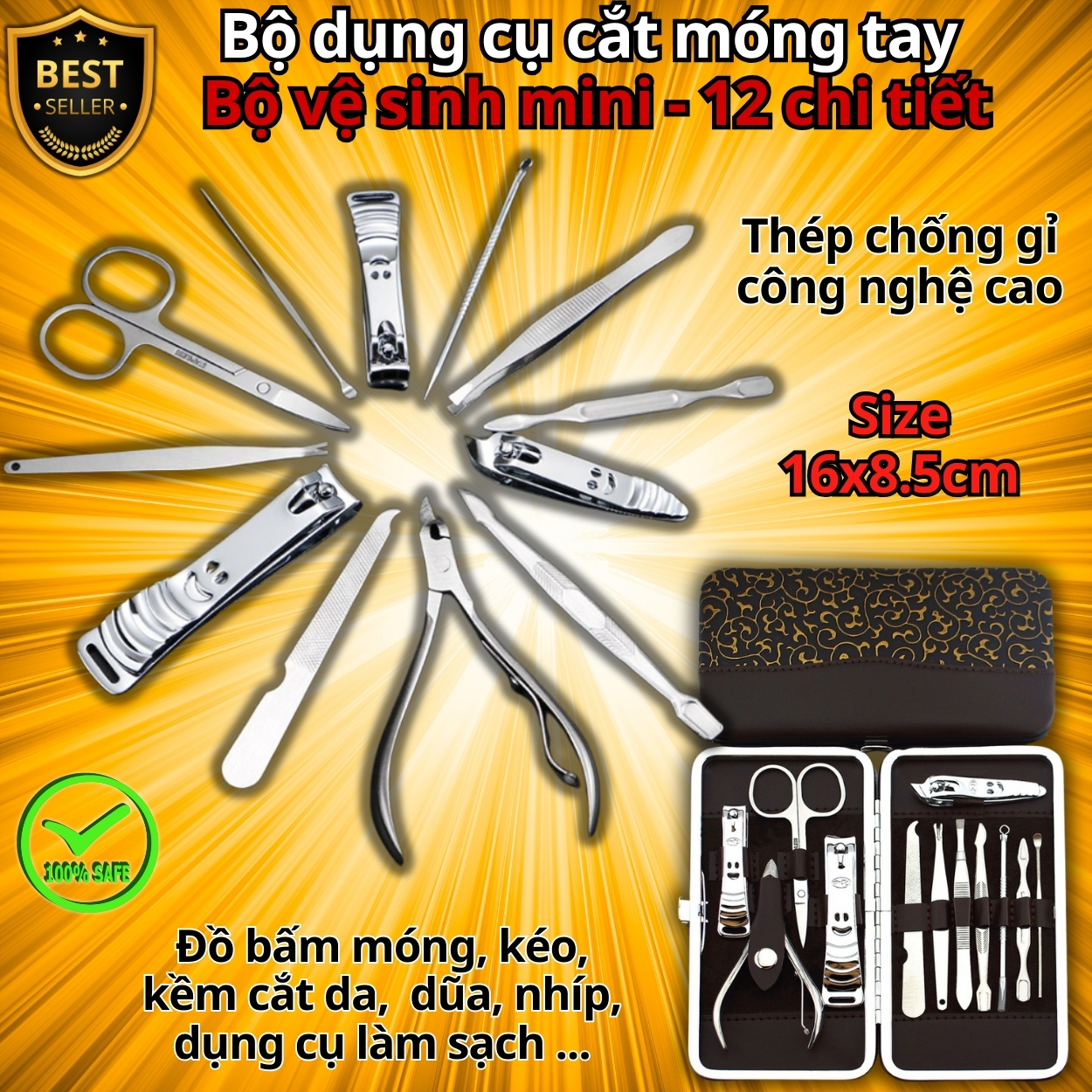 HỘP DA size 17x15cm bộ dụng cụ cắt móng tay 12 chi tiết làm bằng thép không gỉ cao cấp - Cờ tướng nam châm mini D Danido
