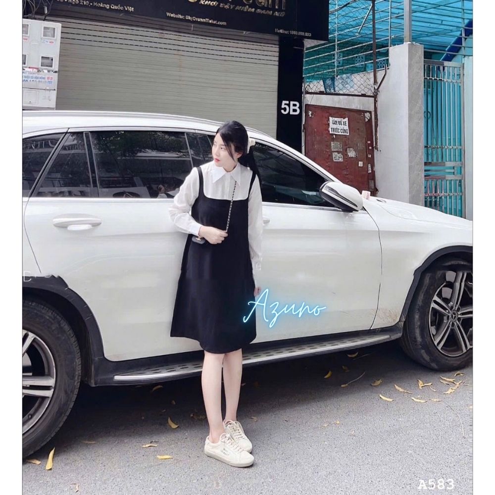 Váy Bầu Thiết Kế- Đầm Bầu Công Sở Dài Tay Sơ Mi Trắng Phối Dễ Thương V37