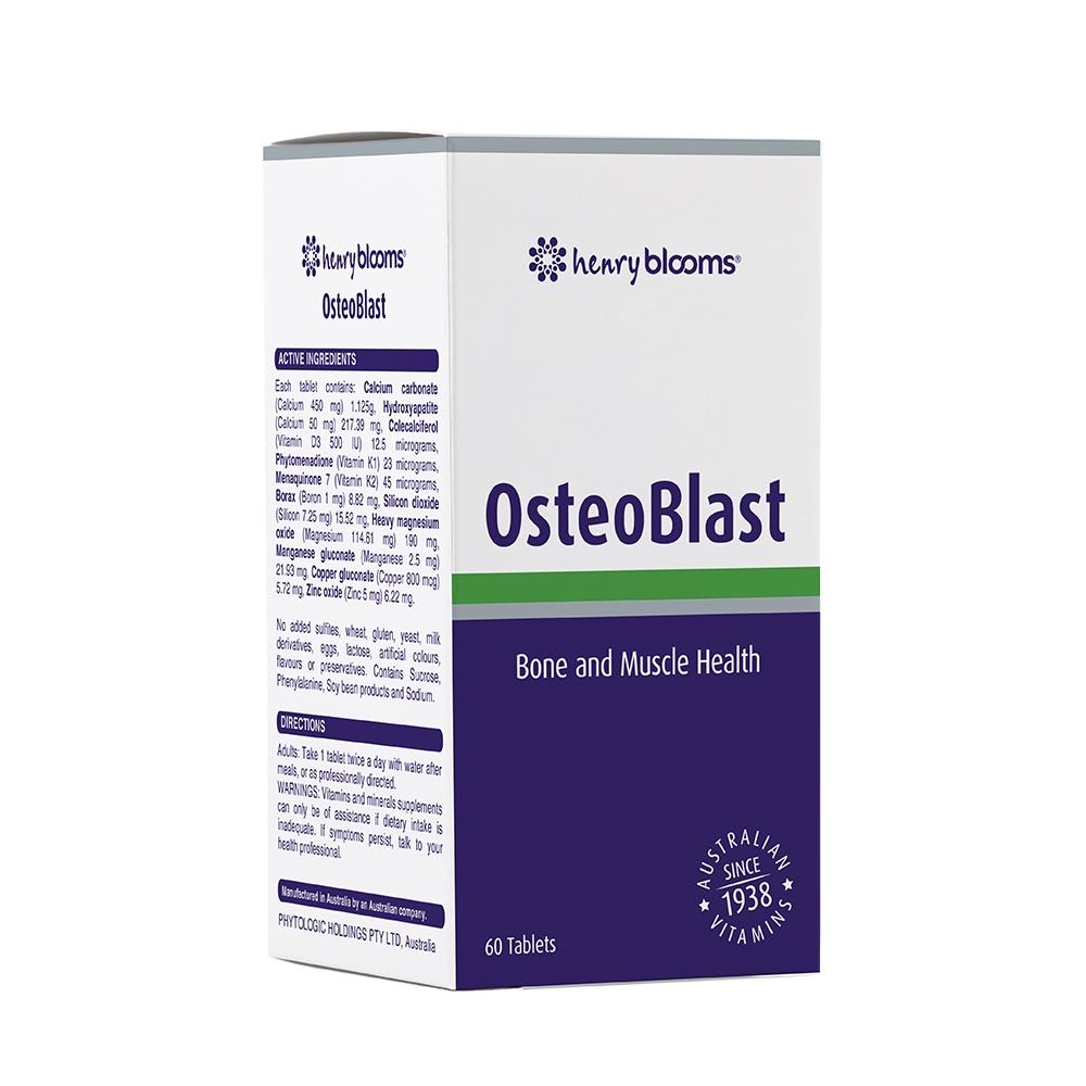 Viên Uống Bổ Sung Canxi Henry Blooms Osteoblast Giúp Xương và Răng Chắc Khỏe 60v