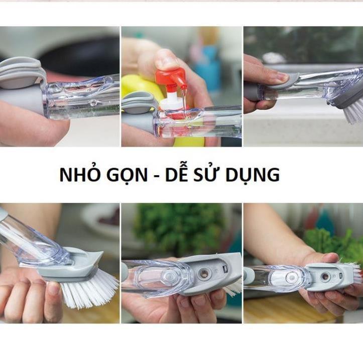 Chổi Cọ Rửa Kèm Bình Xịt Nước Thông Minh - Dụng Cụ Cọ Rửa Chén Bát Có Tay Cầm Và Ống Đựng Xà Phòng