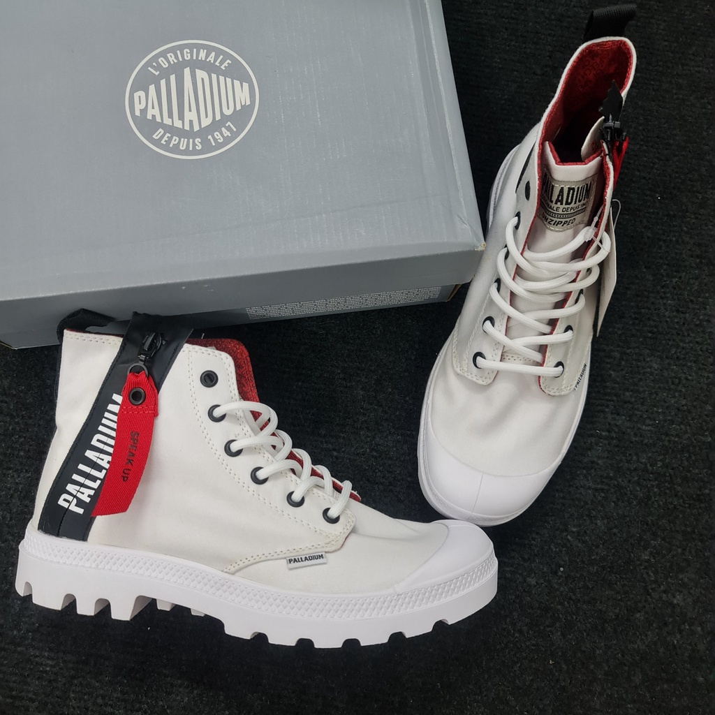 Giày Palladium dây kéo Zip nam nữ sneaker màu trắng