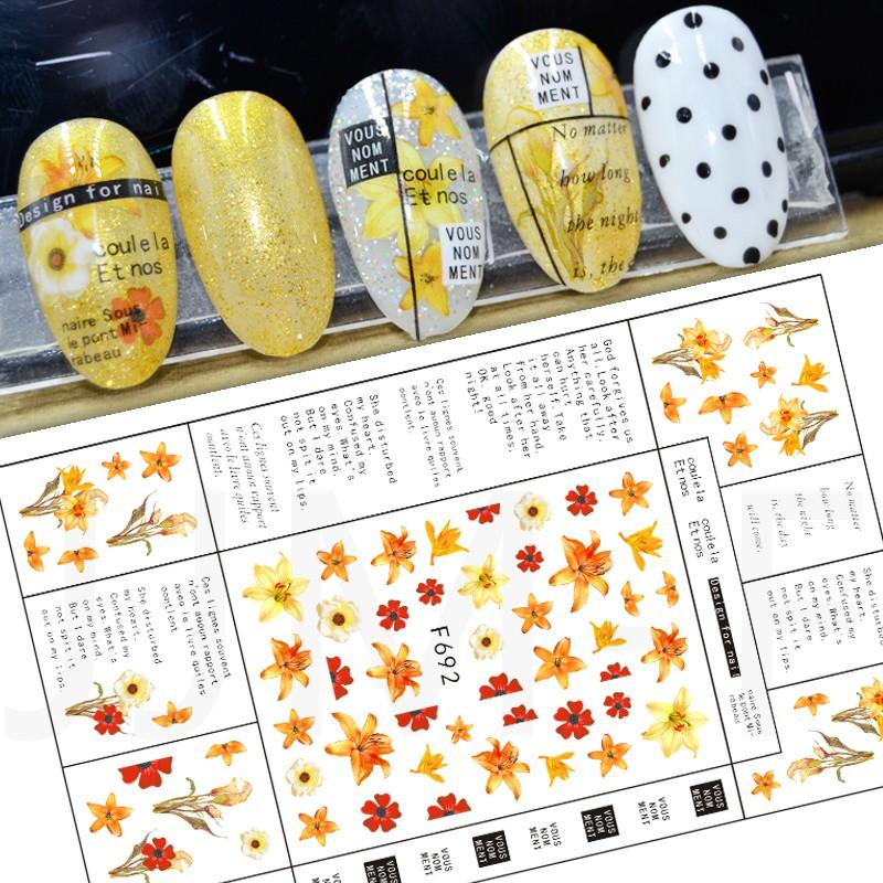 Sticker nails chữ hoa vàng - hình dán móng 3D F692