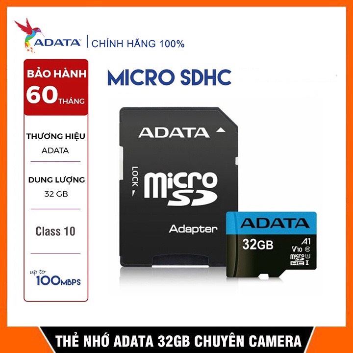 Thẻ nhớ 32GB ADATA UHS-I microSDHC CLASS10 chuyên camera hàng chính hãng