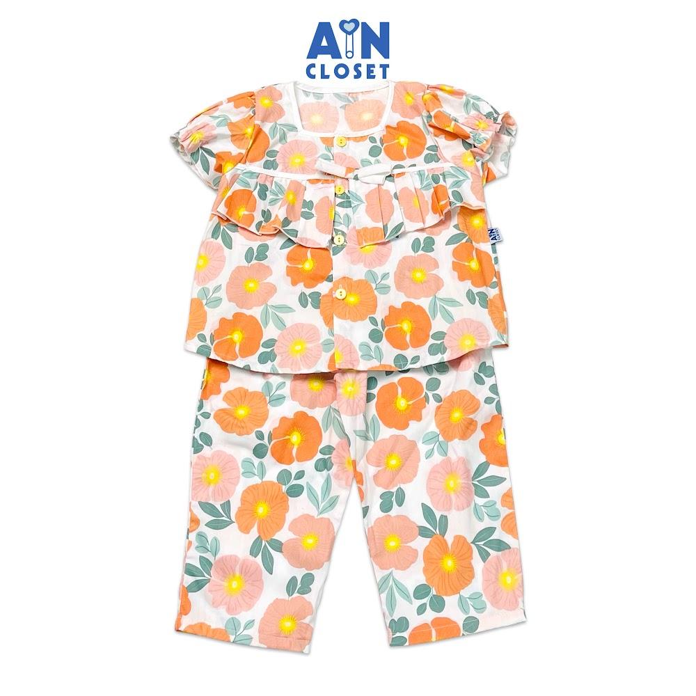 Bộ quần áo dài tay ngắn bé gái họa tiết Hoa Muống Biển cam cotton - AICDBGDAW2RF - AIN Closet