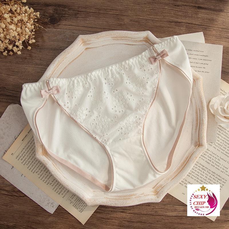 Quần Lót Cotton Retro Eo Giữa Hoạ Tiết Thêu Tinh Tế Hàng Cao Cấp WL82