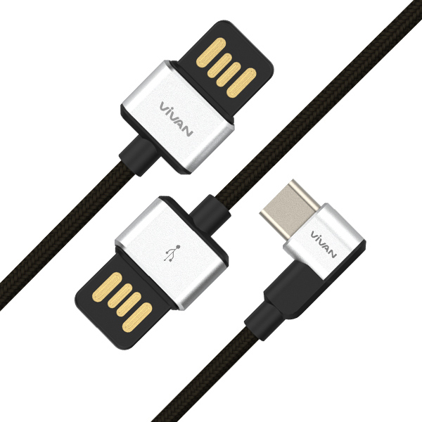 Dây cáp sạc truyền dữ liệu Vivan USB Type C | Cáp chữ L gập 90 độ màu Trắng/Đen 5V - 3A Gọn Tay | Cho thiết bị di động/điện thoại Android (Samsung, Xiaomi, LG, vv) - Hàng Chính Hãng