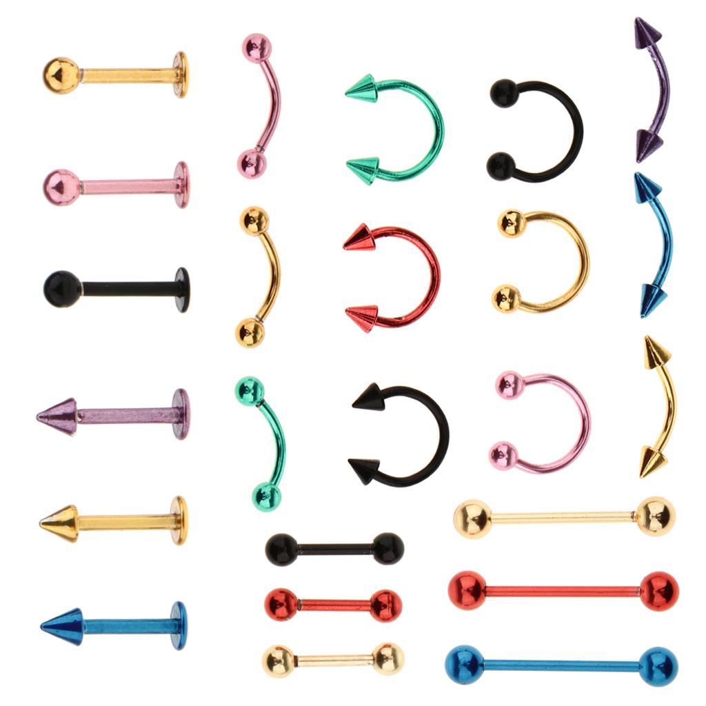 24 Pieces Lot Stainless Steel Eyebrow Ear Lip Navel Stud
