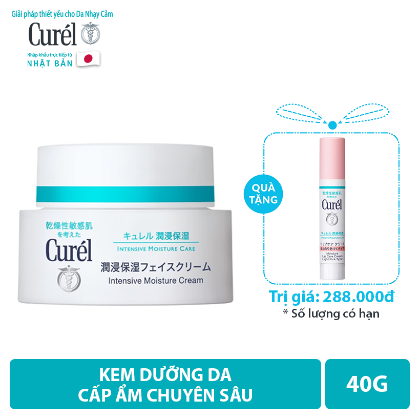 Kem Dưỡng Da Cấp Ẩm Chuyên Sâu Curel Intensive Moisture Care Intensive Moisture Cream 40g Tặng son dưỡng môi cấp ẩm hồng nhẹ 4.2g